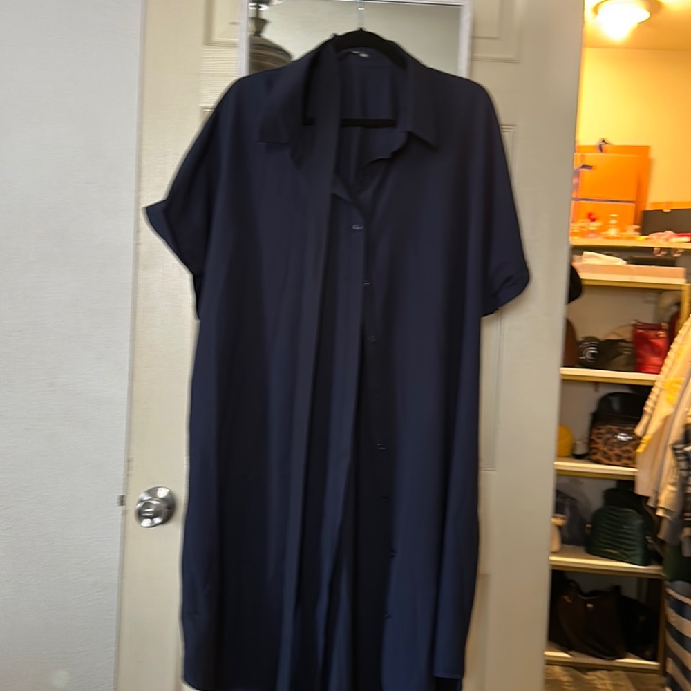 Navy blue shirt dress with belt
